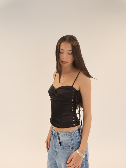 Icon Satin Corset - Black